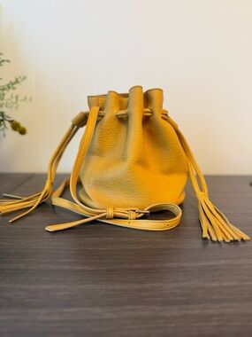 Street Level Yellow Bucket Bag | Tassel Accent Drawstring Closure Shoulder Strap